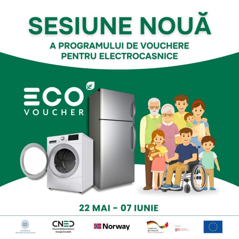 EcoVoucher continuă cu o nouă sesiune: UE susține alte 1.160 de familii din Moldova să procure electrocasnice eficiente energetic