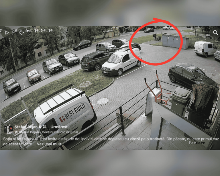 (VIDEO) O mamă și fetița ei în cărucior, lovite de o trotinetă pe trotuar